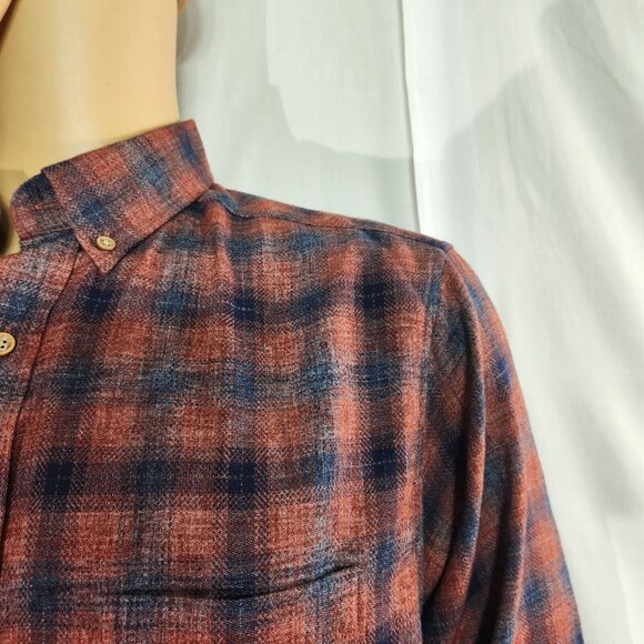 Rowm Mens Size LT Brick Red Plaid Button-Down Shirt 55% Polyester 45% Cotton - Picture 8 of 10